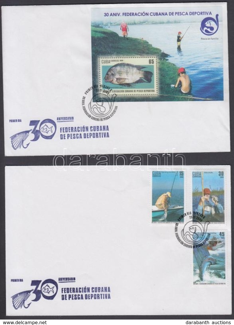 2009 30 éves A Kubai Sporthorgászat Egyesület 3 érték Mi 5322-5324 + Blokk Mi 270 2 Db FDC-n - Autres & Non Classés