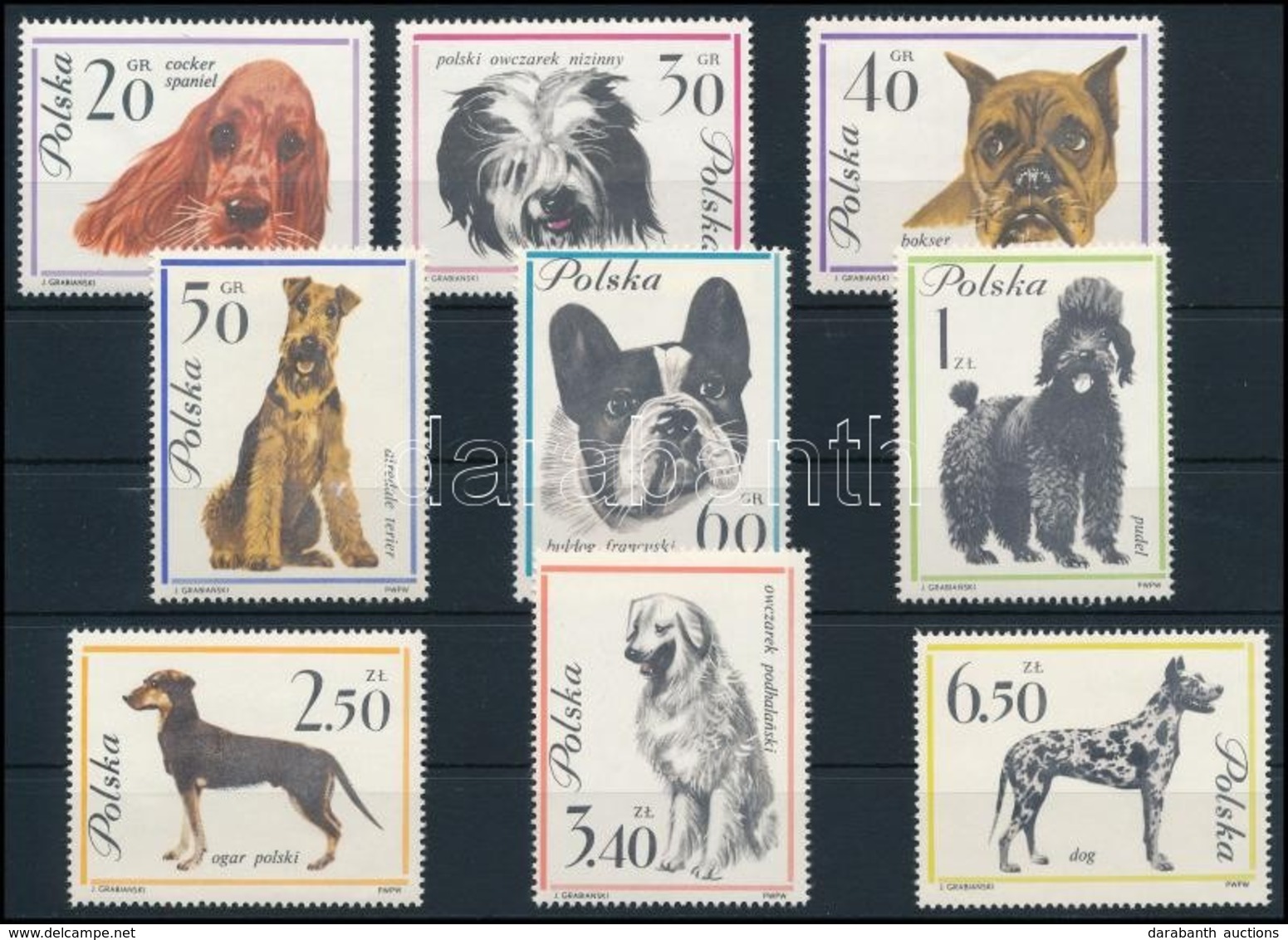 ** * 1963 Kutyák Sor (2 érték Falcos),
Dogs Set (2 Values Hinged)
Mi 1374 - 1382 - Autres & Non Classés