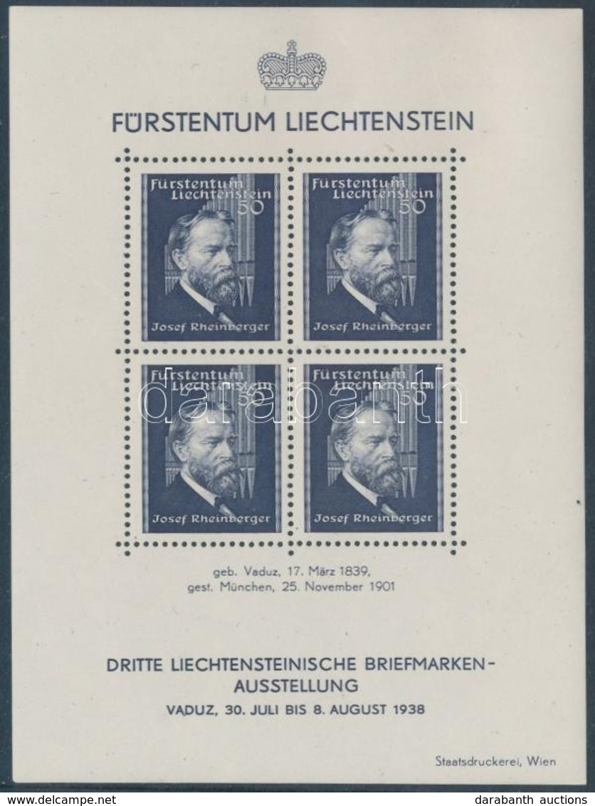 ** 1938 Josef Rheinberger Születésnapjának 100. évfordulója Blokk Mi 3 (Mi EUR 100,-) - Altri & Non Classificati