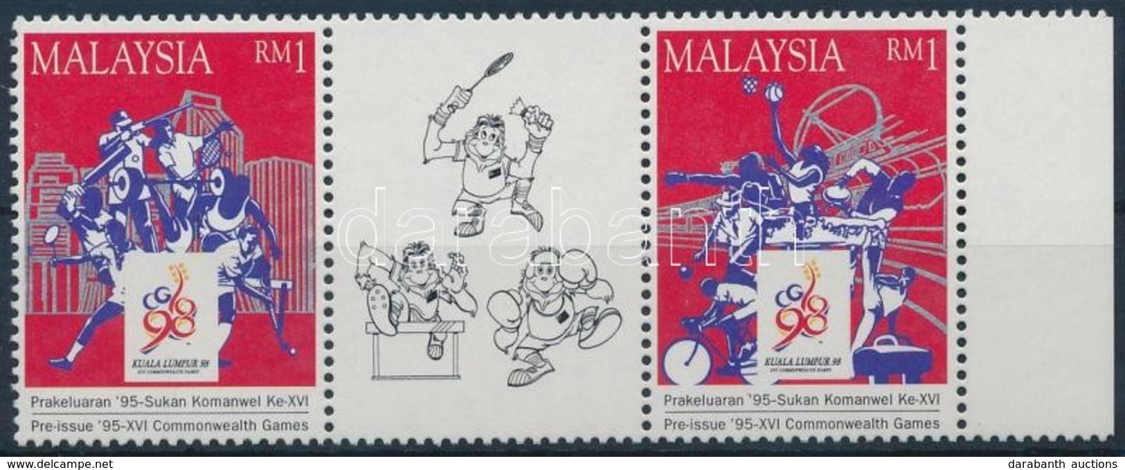 ** 1995 Nemzetközösségi Játékok, Kuala Lumpur ívszéli Hármascsík Mi 569C-570C - Autres & Non Classés