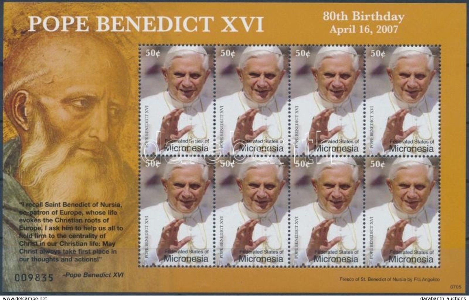 ** 2007 XVI. Benedek Pápa Kisív,
Pope Benedict XVI Minisheet
Mi 1789 - Autres & Non Classés