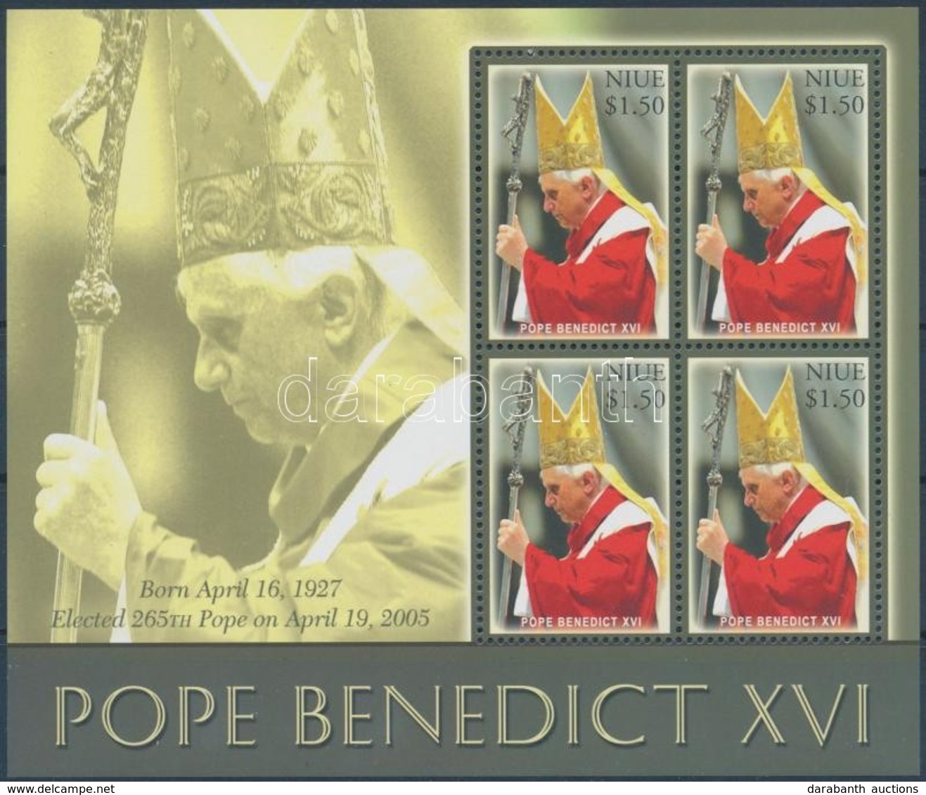 ** 2005 XVI. Benedek Pápa Kisív,
Pope Benedict XVI Minisheet
Mi 1059 - Otros & Sin Clasificación