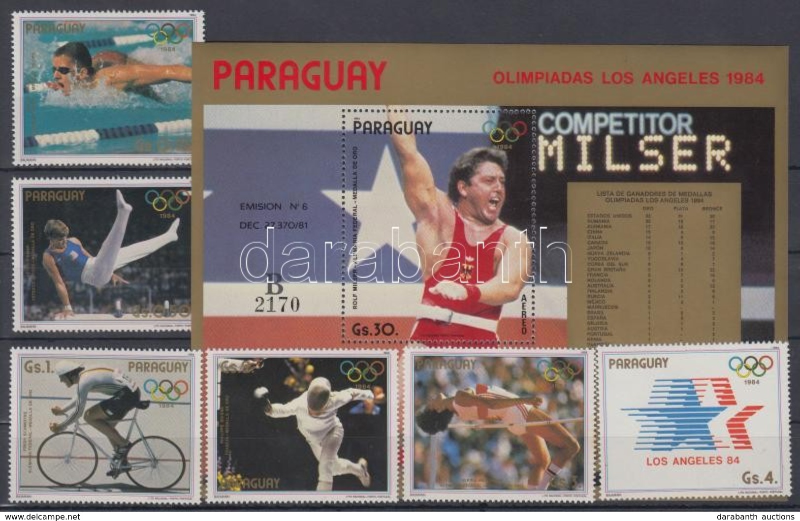 ** 1985 Los Angeles-i Olimpia érmesei Mi 3824-3829 Kisív 3830 + Blokk 410 - Altri & Non Classificati