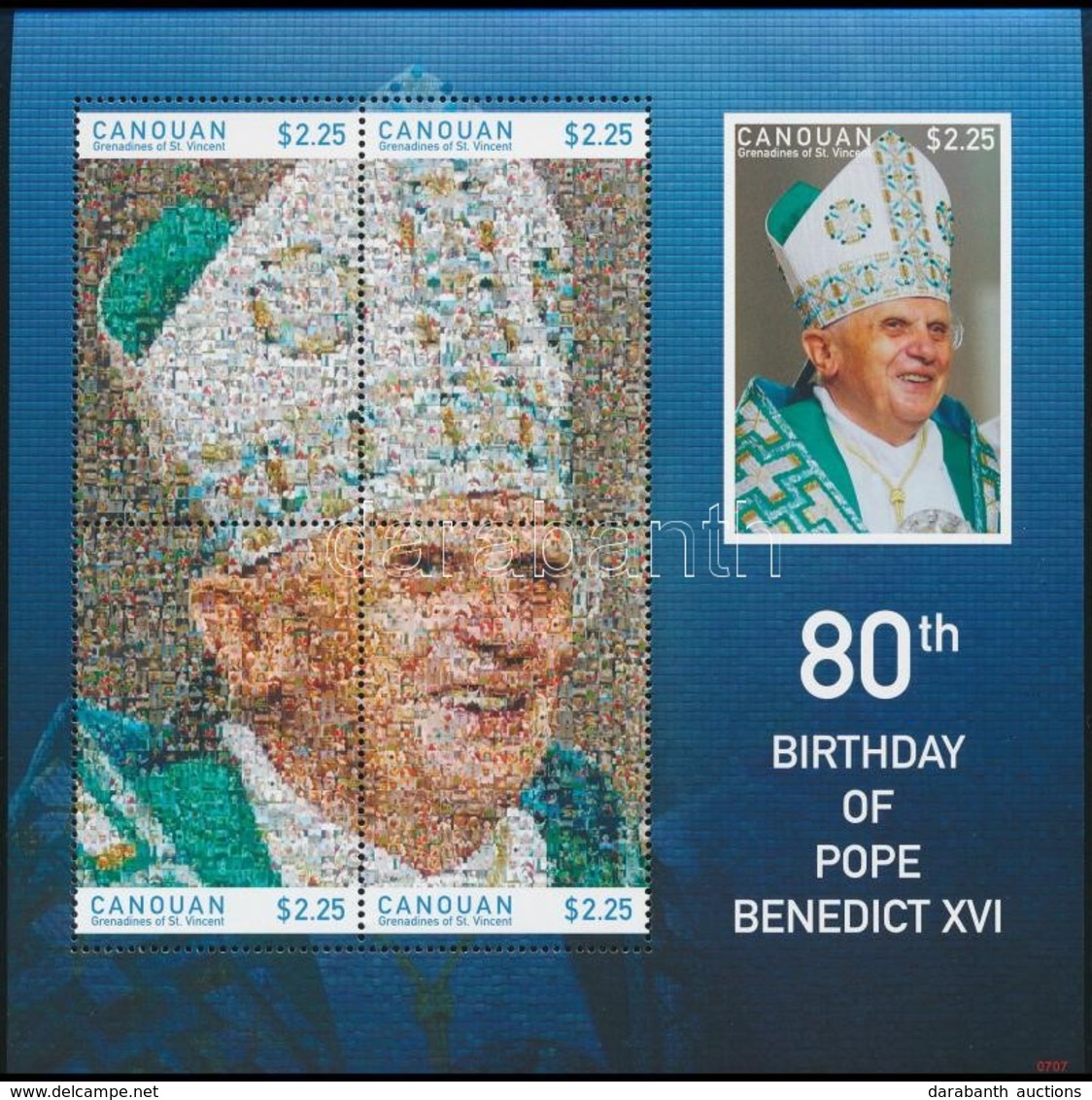 ** 2007 XVI. Benedek Pápa Kisív,
Pope Benedict XVI Minisheet
Mi 66-70 - Otros & Sin Clasificación