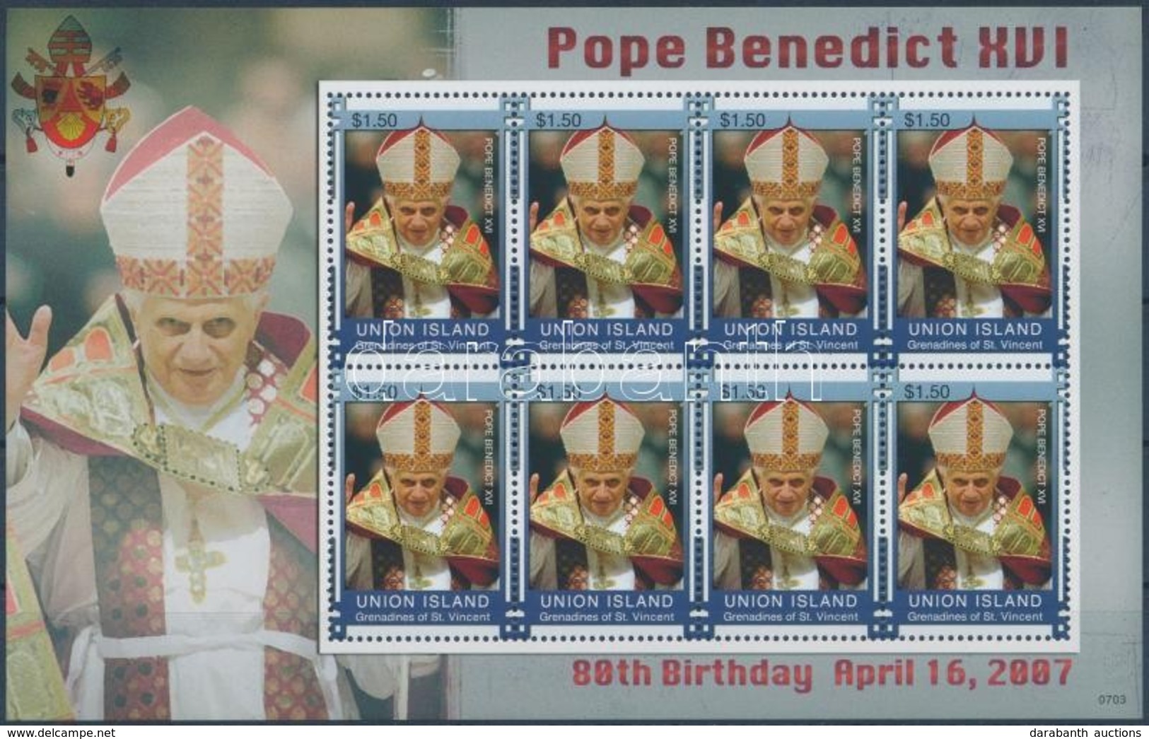 ** 2007 XVI. Benedek Pápa Kisív,
Pope Benedict XVI Minisheet
Mi 412 - Autres & Non Classés