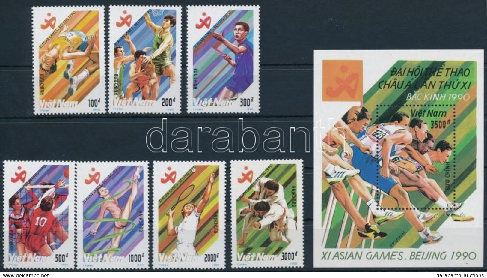 (*) 1990 Ázsia Sportjátékok, Peking Sor Mi 2204-2210 + Blokk Mi 82 - Autres & Non Classés