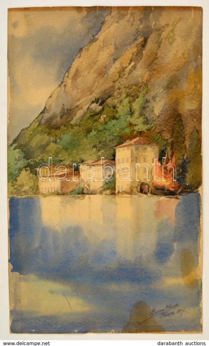 Barna Ilona (1897-1974): Riva 1927. Akvarell, Papír, Jelzett, 41×24 Cm - Andere & Zonder Classificatie