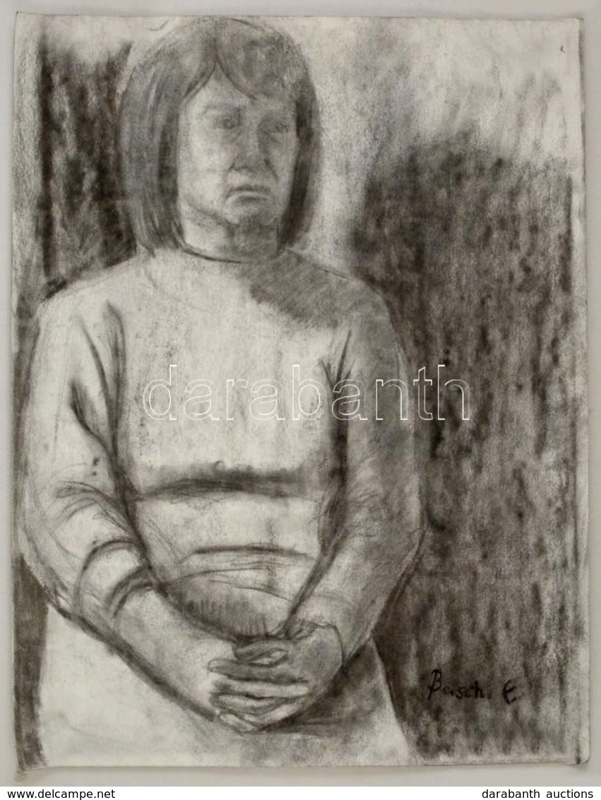Basch Jelzéssel: Női Portré. Szén, Papír, Felcsavarva, 66×50 Cm - Autres & Non Classés