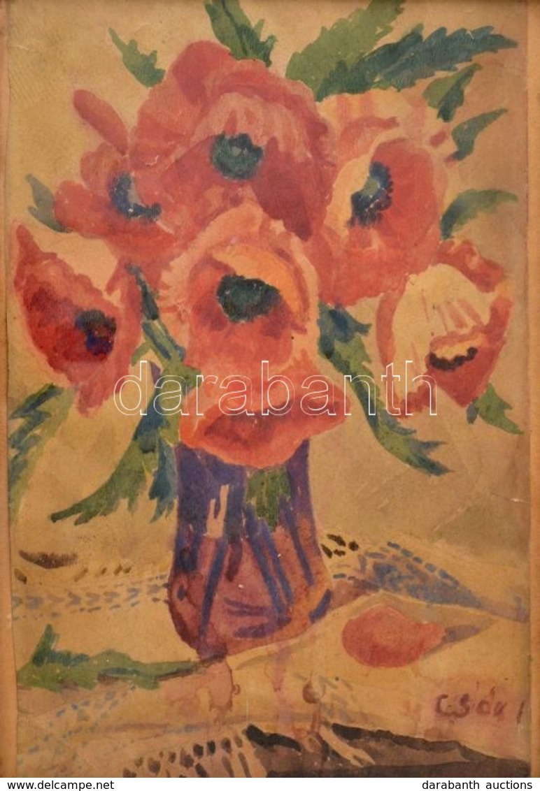 Csók Jelzéssel: Virágcsendélet. Akvarell, Papír, üvegezett Kereteben, 30×20 Cm - Autres & Non Classés