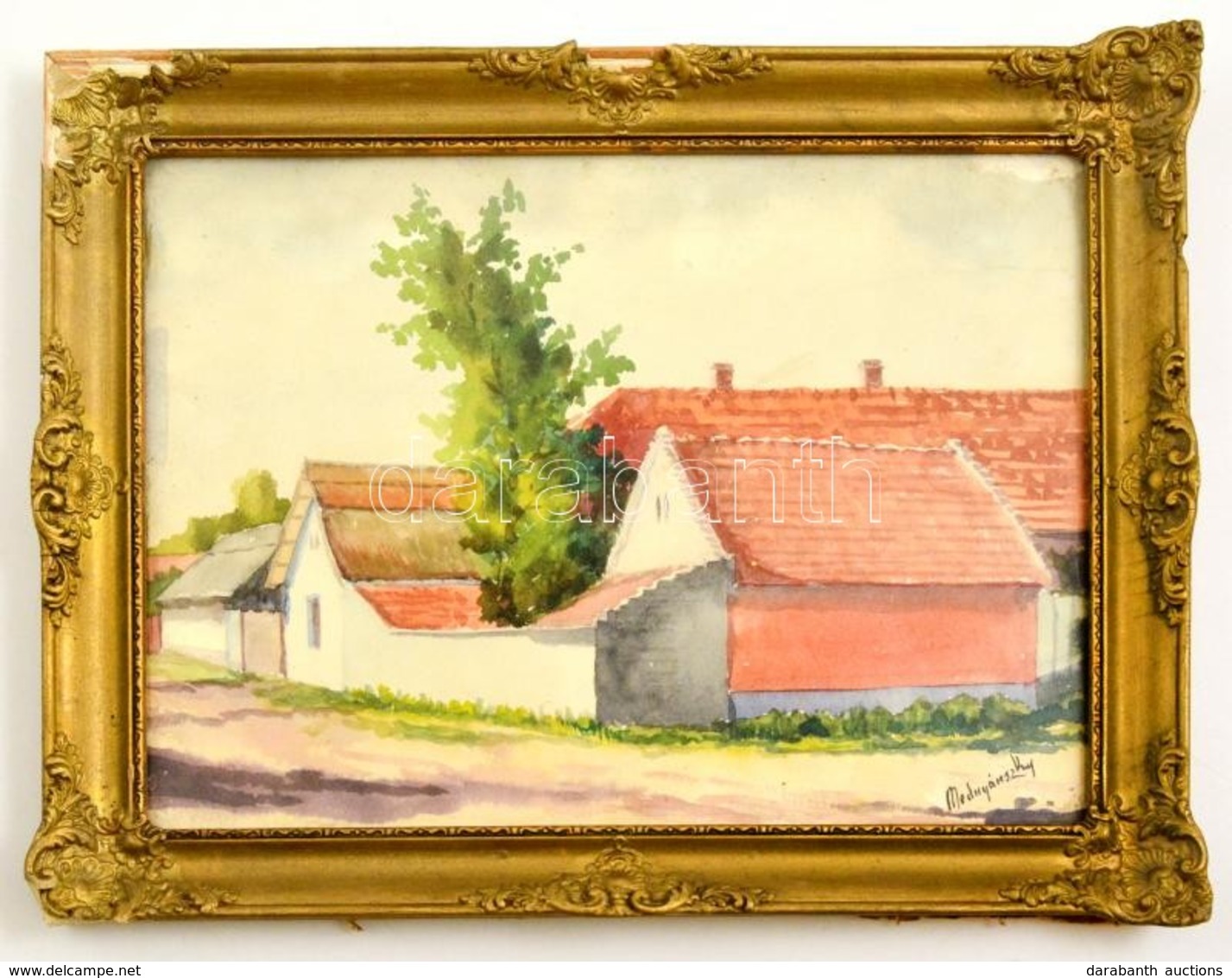 Mednyánszky Jelzéssel: Utca Részlet Akvarell, Papír, üvegezett Keretben, 23×31 Cm - Autres & Non Classés