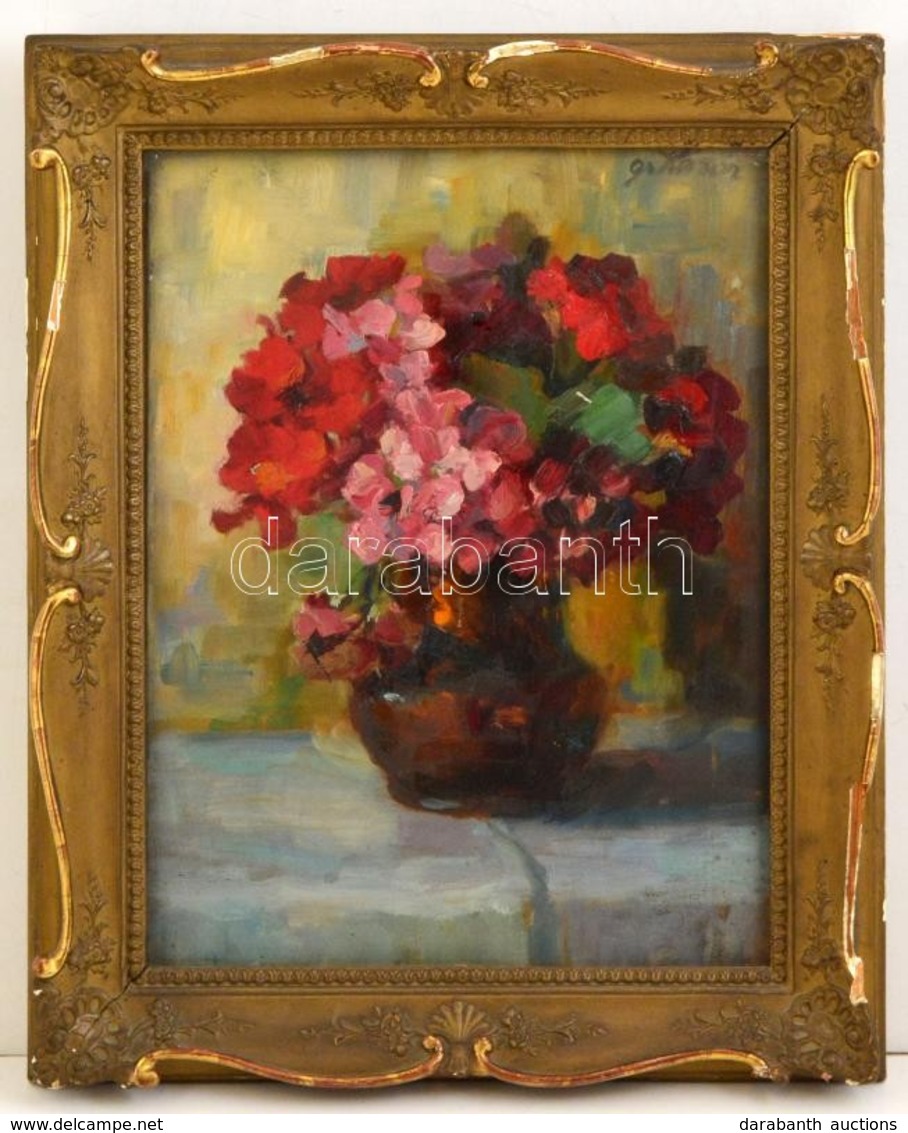 Olvashatatlan Jelzéssel: Virágcsendélet. Olaj, Vászon, üvegezett Keretben, 37×28 Cm - Autres & Non Classés