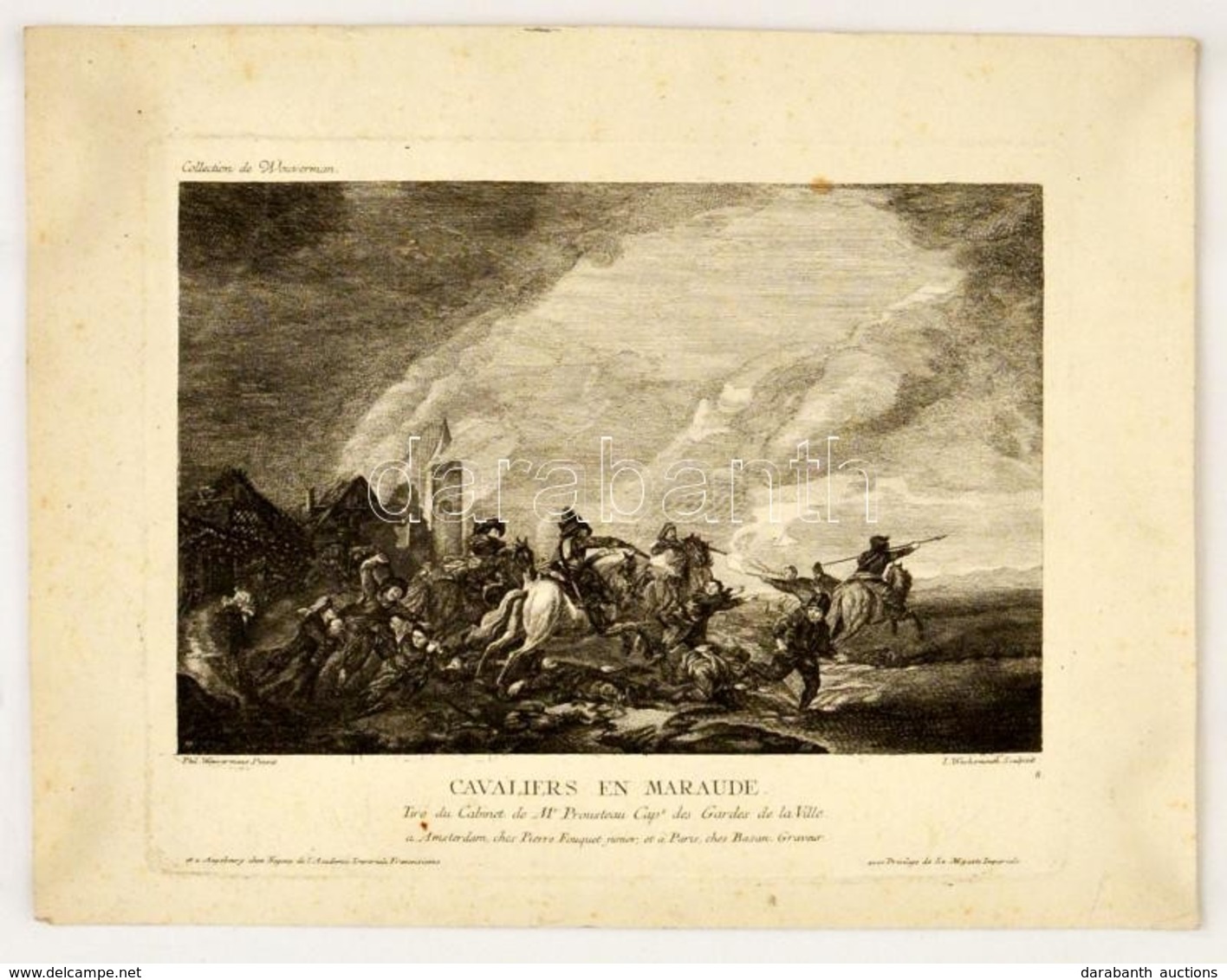 XVII. Sz. P. Wouwermans - I. Wachsmouth: Cavaliers On Maraude. Rézmetszet, Papír / Etching 32x25 Cm - Stampe & Incisioni