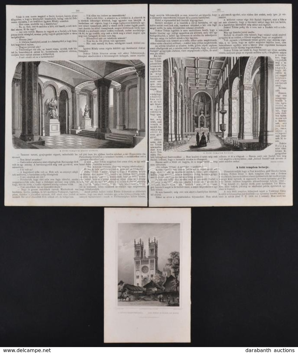 1858, 1861 L. Rohbock: A Fóti Szentegyház, Vasárnapi újság. Acélmetszet. A Fóti Templom Belseje. Fametszet - Estampes & Gravures