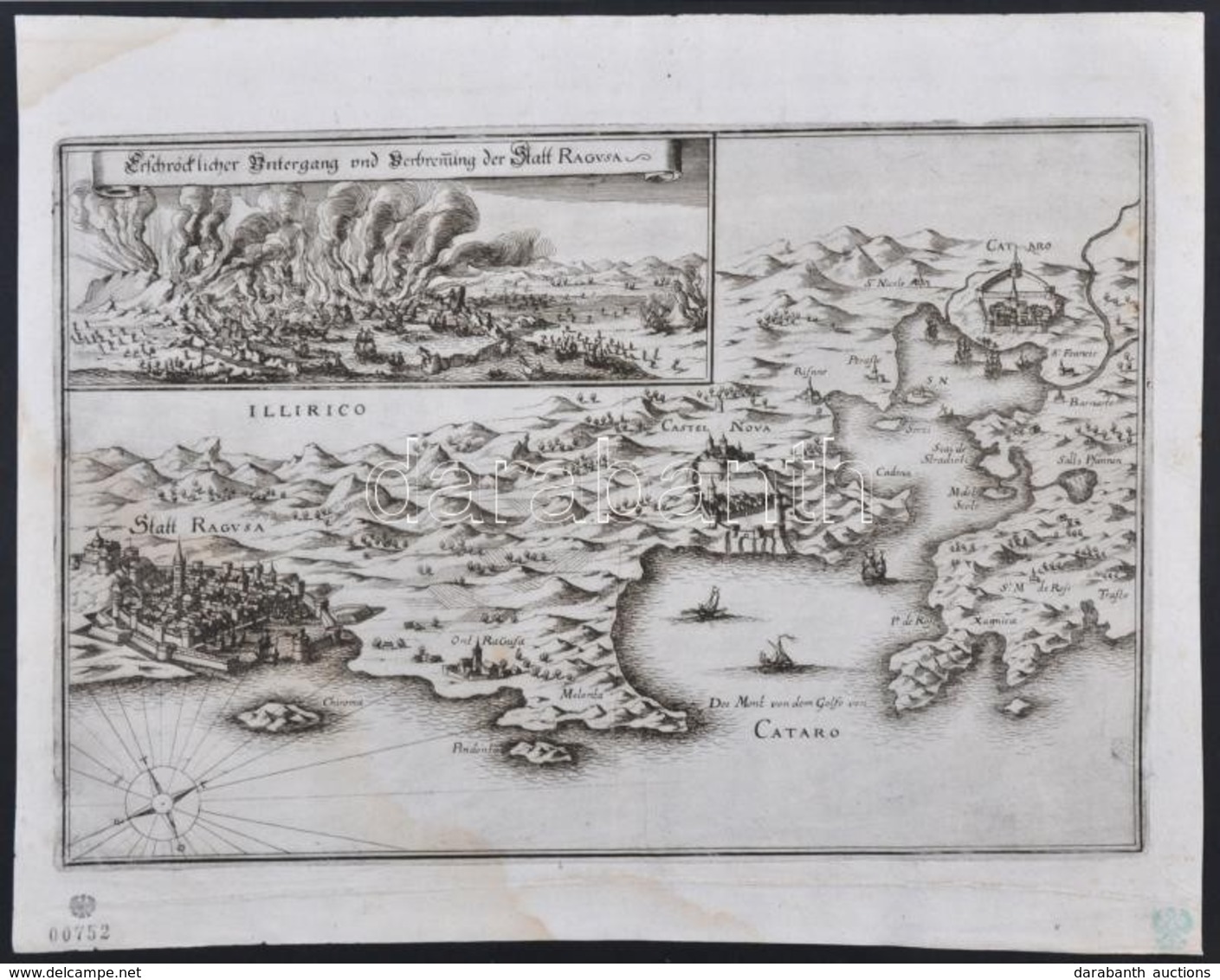 1702 Matthäus Meriam (1593-1650): Ragusa (Dubrovnik) Rézmetszett Képe / Etched Picture Of Ragusa 35x27 Cm - Estampes & Gravures