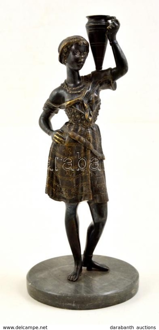 Jelzés Nélkül: Egzotikus Női Figura. Bronz, Márvány Talapzaton, M: 31 Cm - Autres & Non Classés