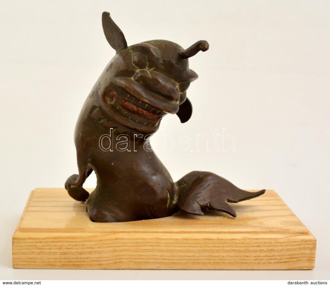 Jelzés Nélkül: Komainu Figura. Bronz, Fa Talapzaton, M:14 Cm, - Autres & Non Classés