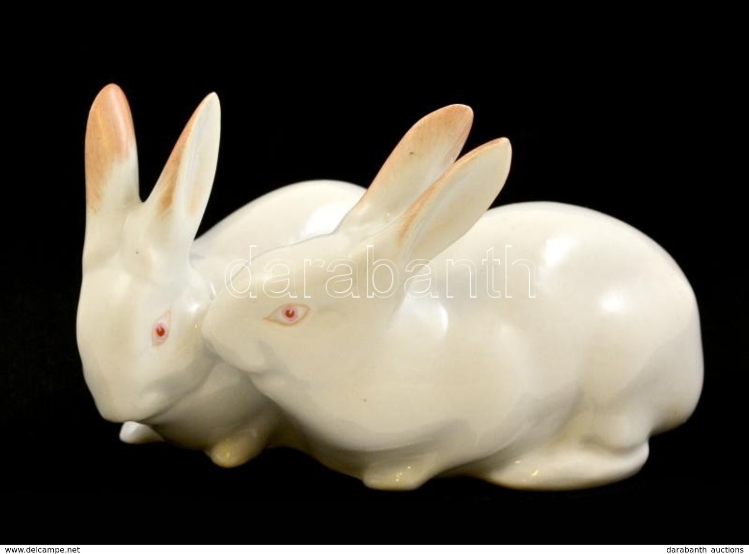 Zsolnay Porcelán Nyuszipár, Kézzel Festett, Jelzett, Hibátlan, 12×8 Cm - Otros & Sin Clasificación