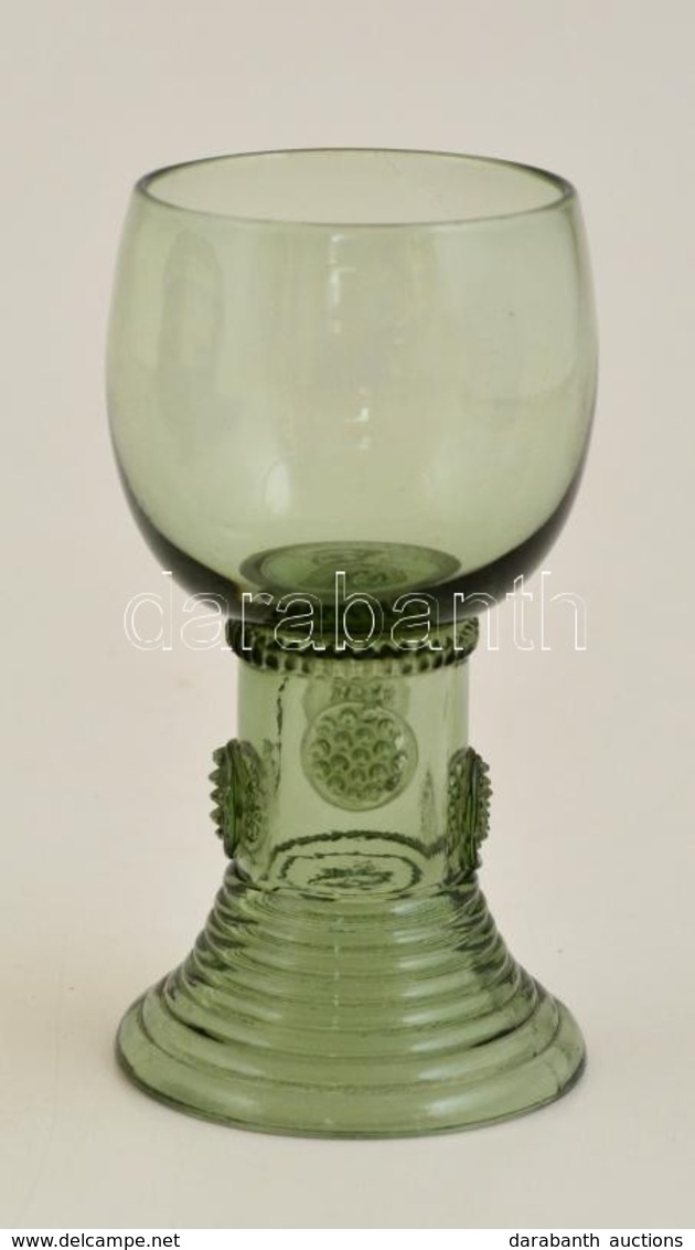 Zöld üveg Talpas Pohár, Apró Karcolásokkal, D: 6 Cm, M: 12 Cm. - Verre & Cristal