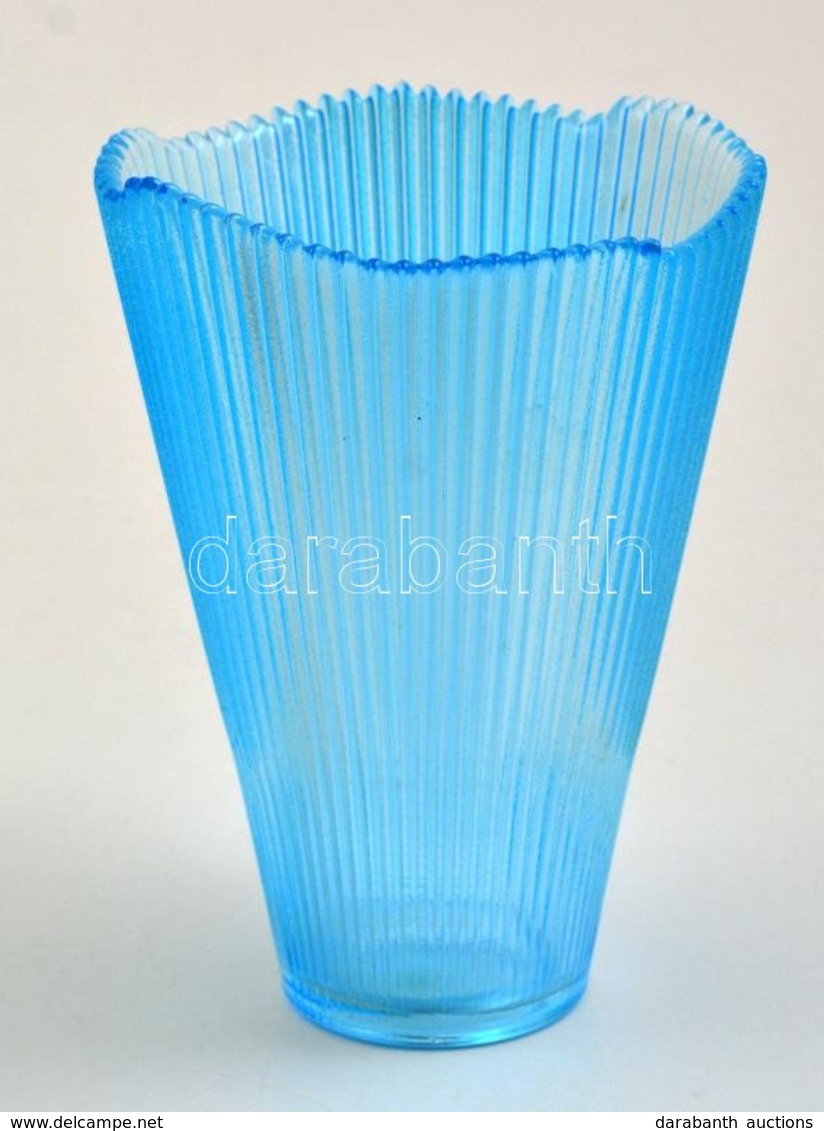 Kék üvegváza, Hibátlan, M: 17 Cm - Verre & Cristal