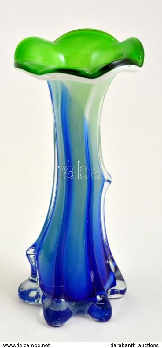 Zöld-kék üvegváza, Többrétegű, Anyagában Színezett, Hibátlan, M: 19,5 Cm - Verre & Cristal