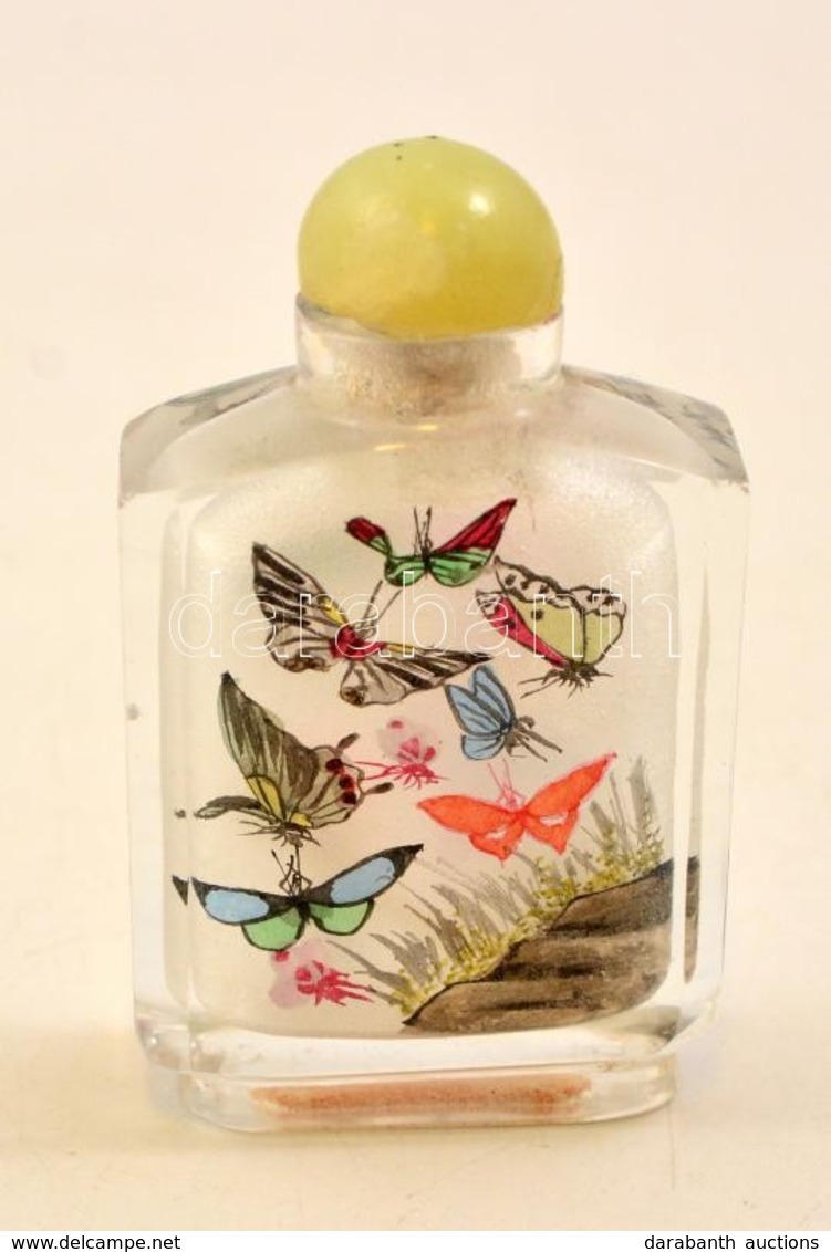 Parfümös üveg, Belsejében Matricás Képpel, Több Rétegű, Hibátlan, M:7,5 Cm - Verre & Cristal