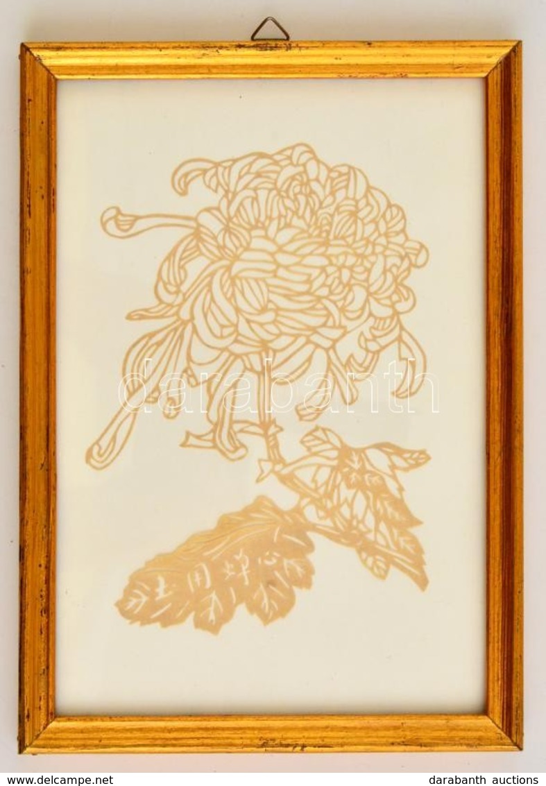 Kínai Kollázs Virág Képek, üvegezett Keretben, Jelzett, 21×14 Cm - Autres & Non Classés