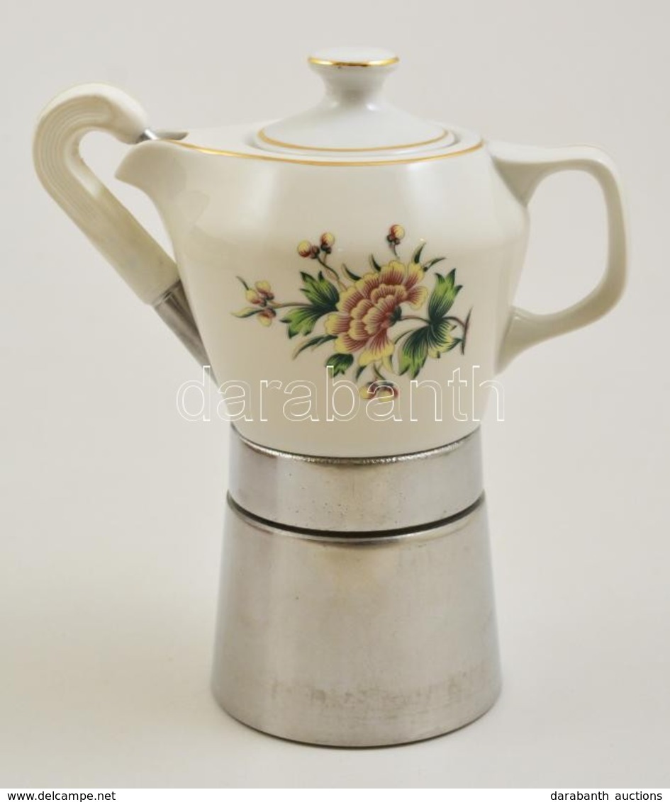 Új állapotú Kávéfőző ('kotyogó') Hollóházi Porcelán Felső Résszel, Jelzett, Matricás, M: 20 Cm - Autres & Non Classés