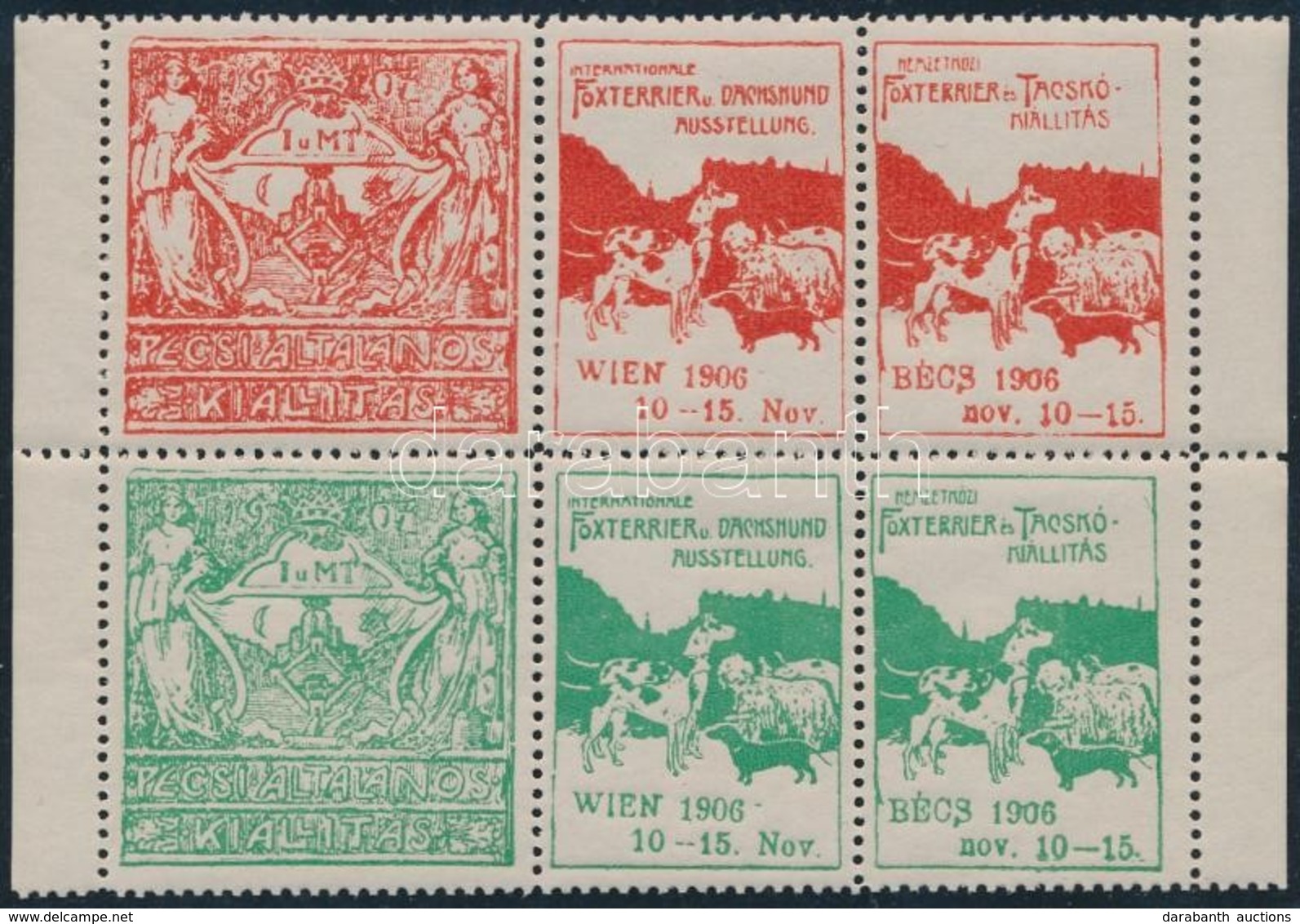 1906 Pécsi általános Kiállítás/ Foxterrier és Tacskó Kiállítás, Bécs 1904 Levélzáró Kisív Darab - Non Classificati