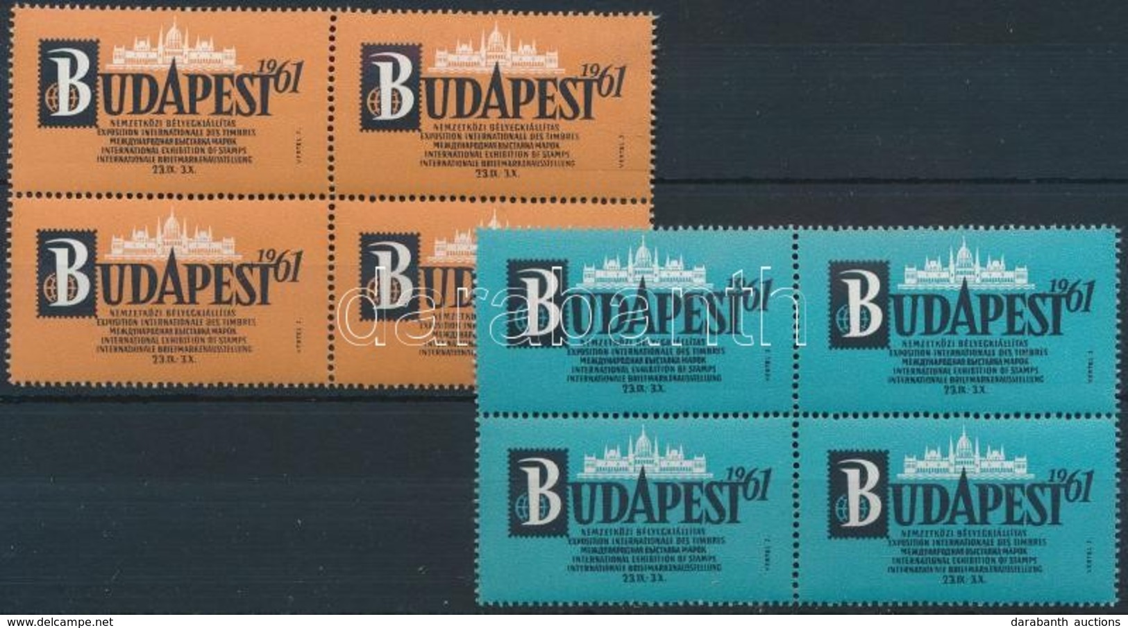 Budapest '61 Bélyegkiállítás 2 Db Levélzáró 4-es Tömb - Non Classés