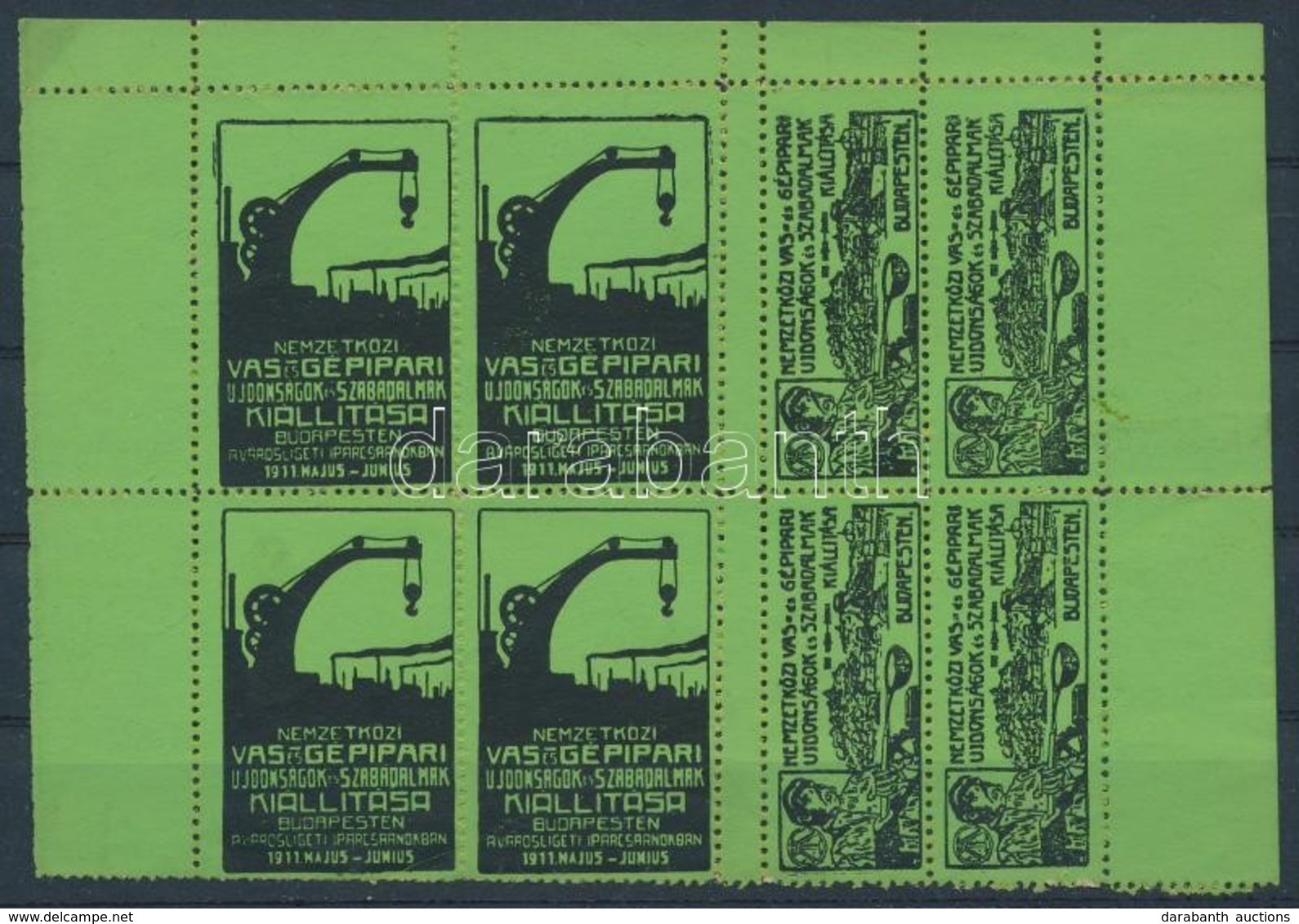** 1911 Nemzetközi Vas és Gépipari Kiállítás 2 Db 8-as Kisív, Kék és Zöld  (zöld Alsó ívszéle Hiányzik) - Non Classés