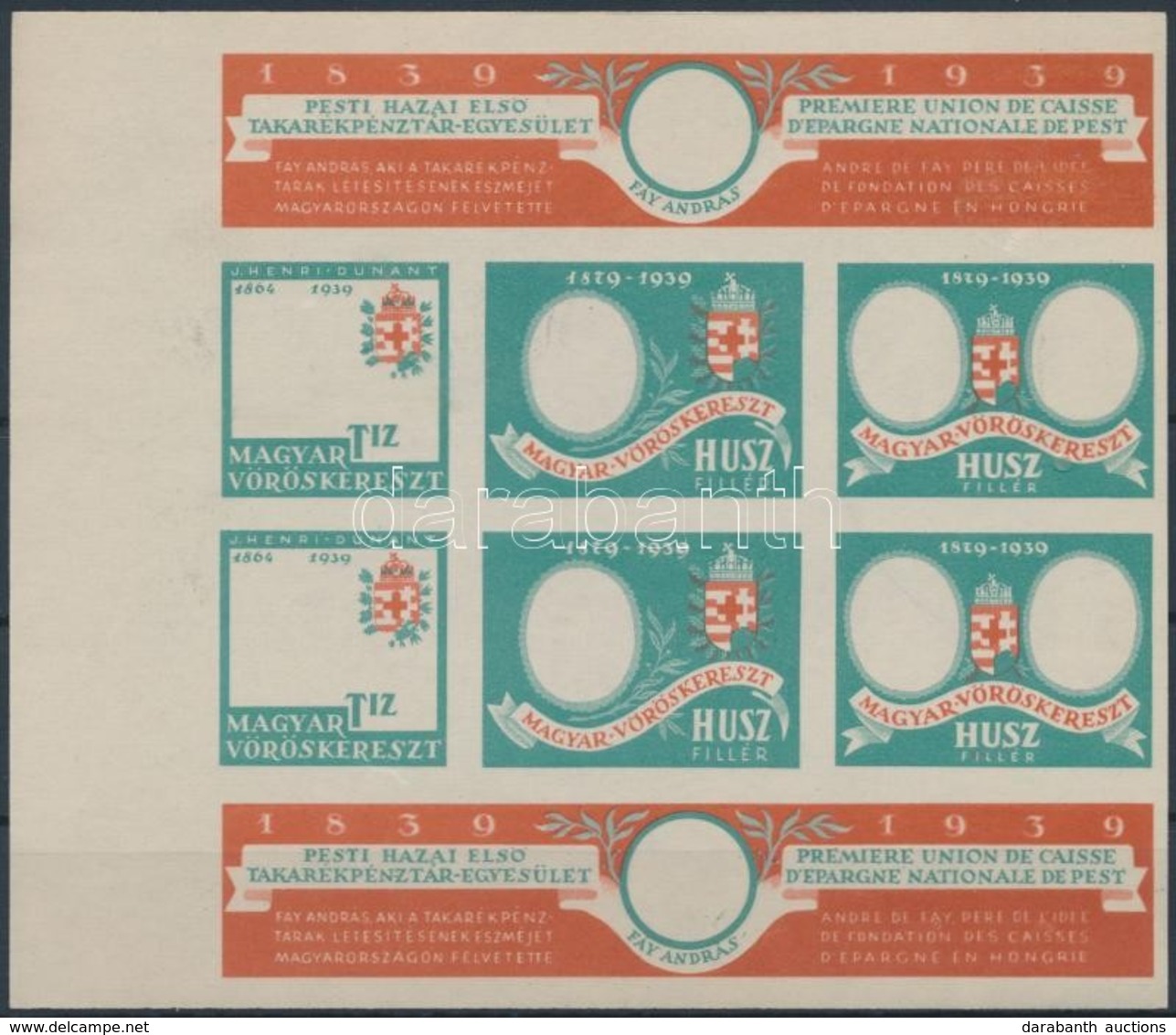 1939 Pesti Hazai Első Takarékpénztár Egyesület Adománygyűjtő Kisív A Vöröskereszt Javára, Fázisnyomat - Non Classés