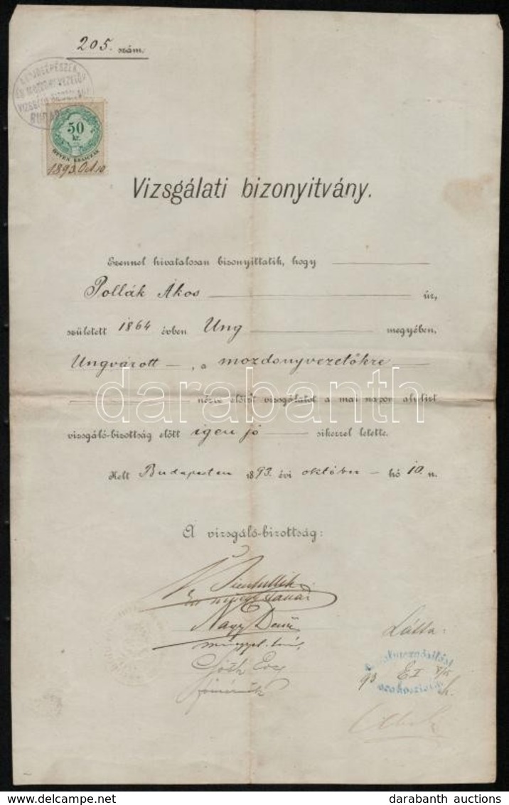 1893 Ungvár, Mozdonyvezető Vizsga Bizonyítvány. - Non Classificati