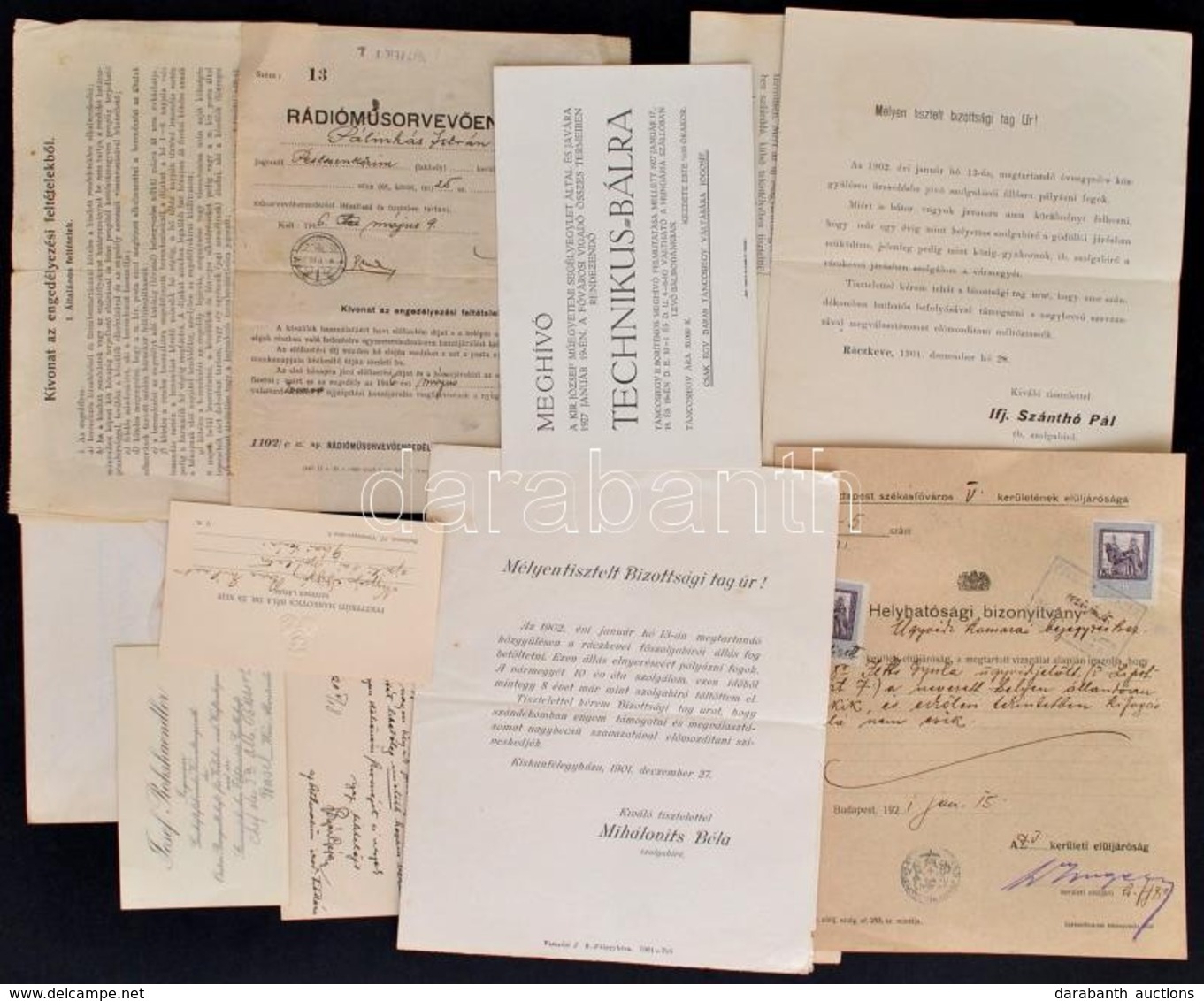 1901-1946 Vegyes Papírrégiség Tétel, Db, Meghívók (3 Db, 1927, Műegyetemi Technikus-bál, Esküvői Meghívók), Névjegykárty - Non Classés