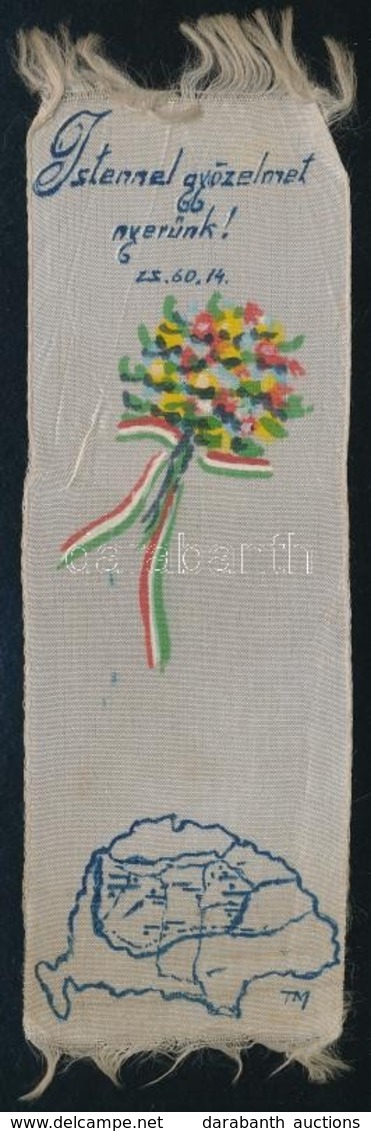 Cca 1920-1930 'Istennel Győzelmet Nyerünk!' - Irredenta Textil Könyvjelző, 16×5,5 Cm - Non Classés