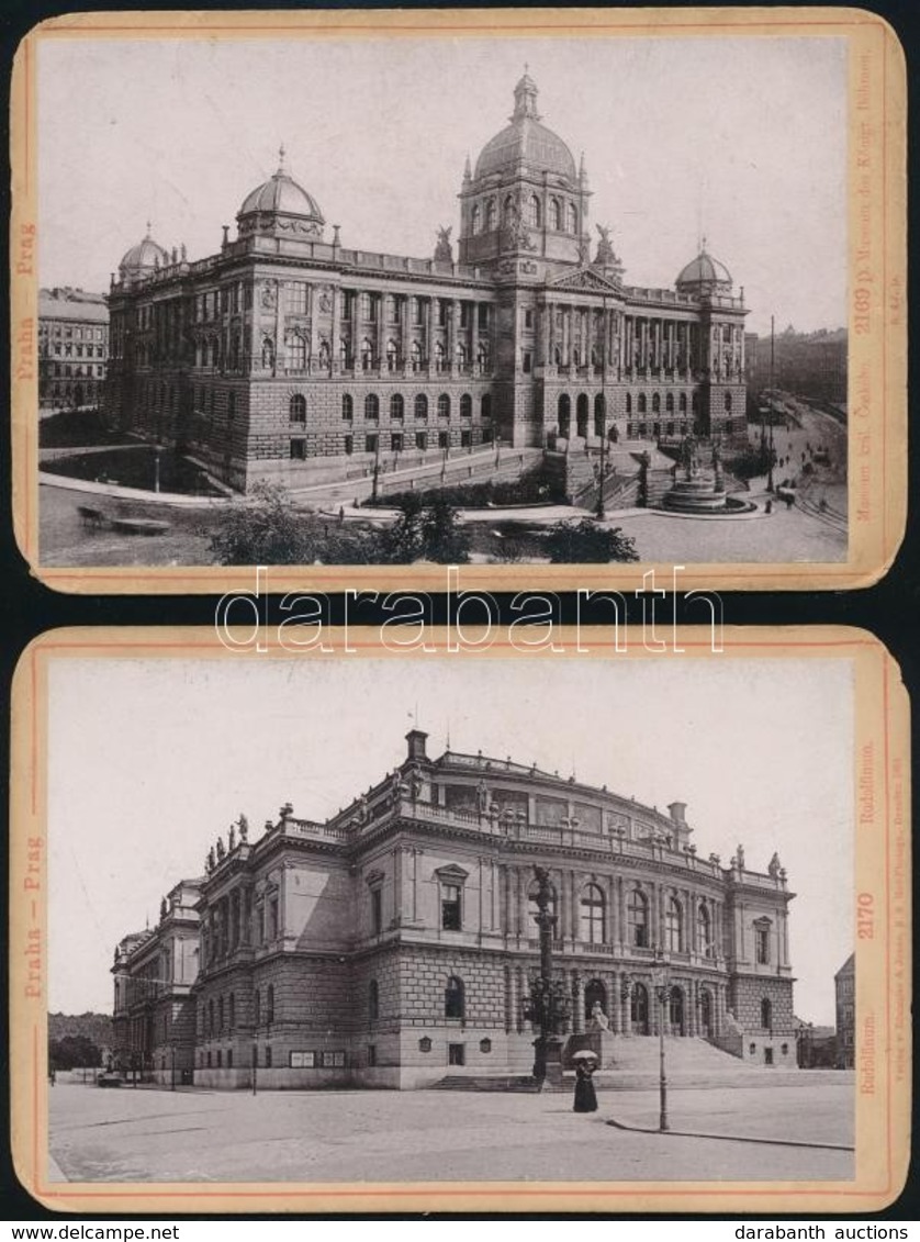 Cca 1891 Prága, Rudolfinum és Nemzeti Múzeum épülete, 2 Db Keményhátó Fotó, A Kartonok Sarkai Kopottak, Kissé Sérültek,  - Autres & Non Classés