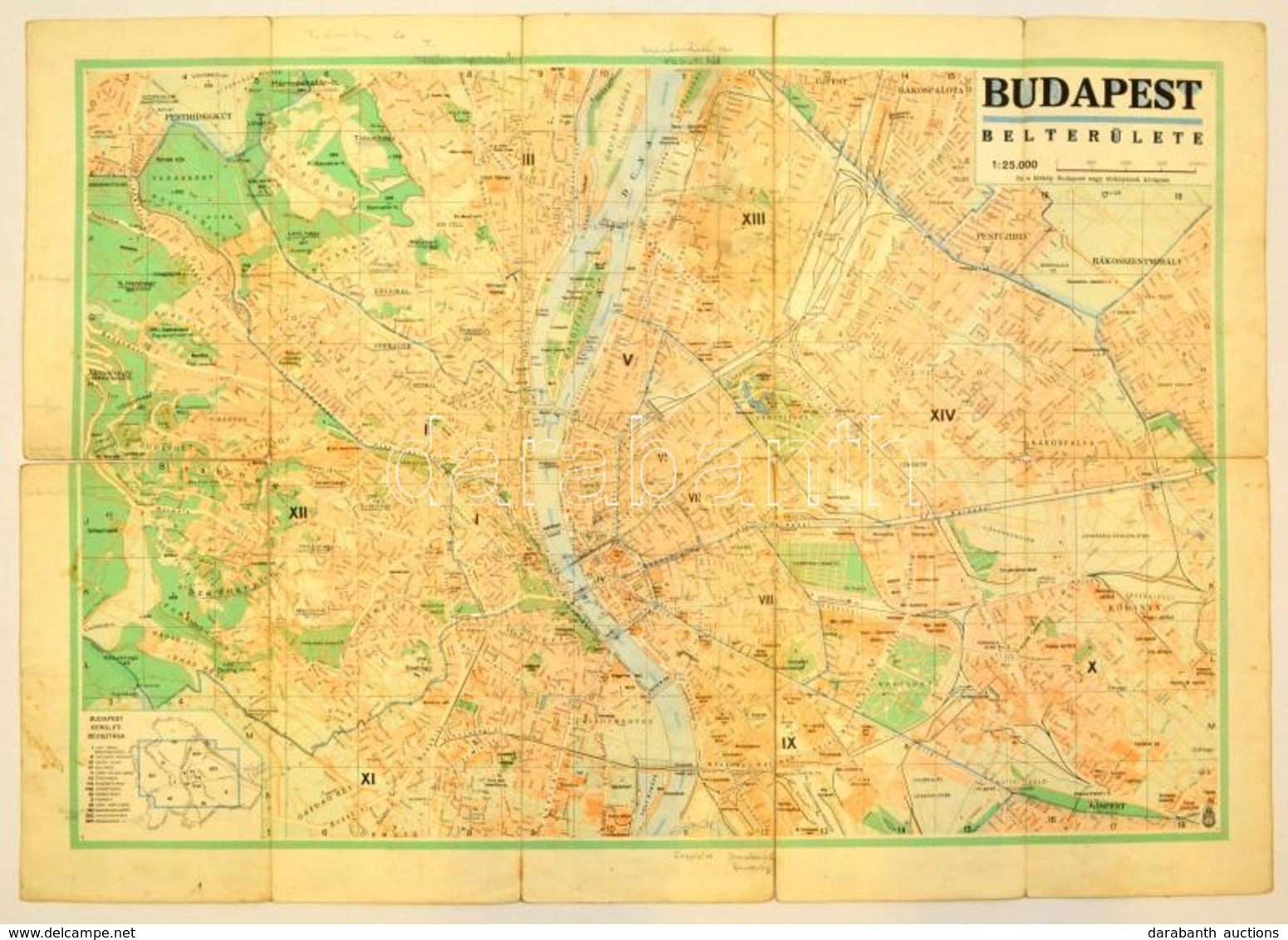 1942 Budapest Belterületének Térképe és Utcajegyzéke, Kiadja: M. Kir. Honvéd Térképészeti Intézet, Hajtott, Szakadásokka - Autres & Non Classés