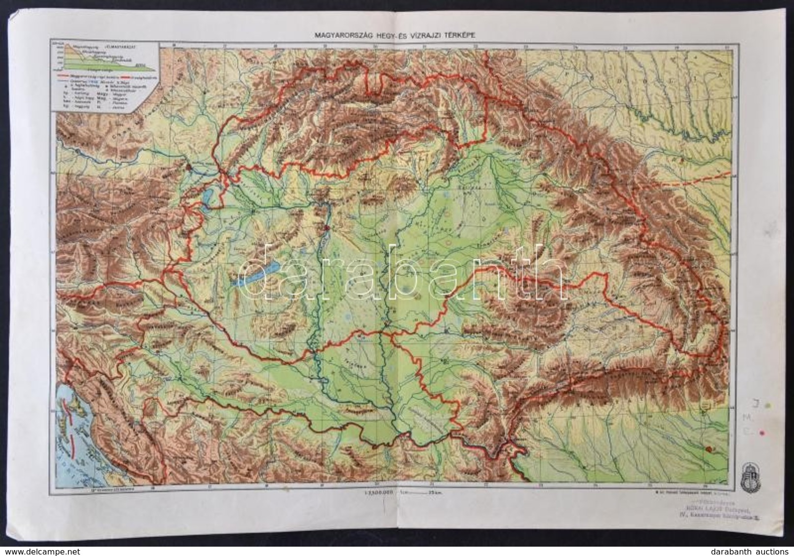 1939 Magyarország Hegy- és Vízrajzi Térképe, Kiadja: M. Kir. Honvéd Térképészeti Intézet, 29,5×43 Cm - Autres & Non Classés