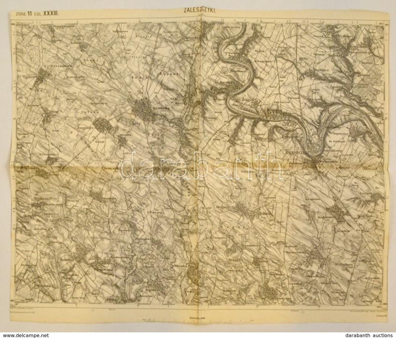1891 Zaleszczyki (Galícia)  és Környéke, Katonai Térkép Részlet, 41x50 Cm - Altri & Non Classificati