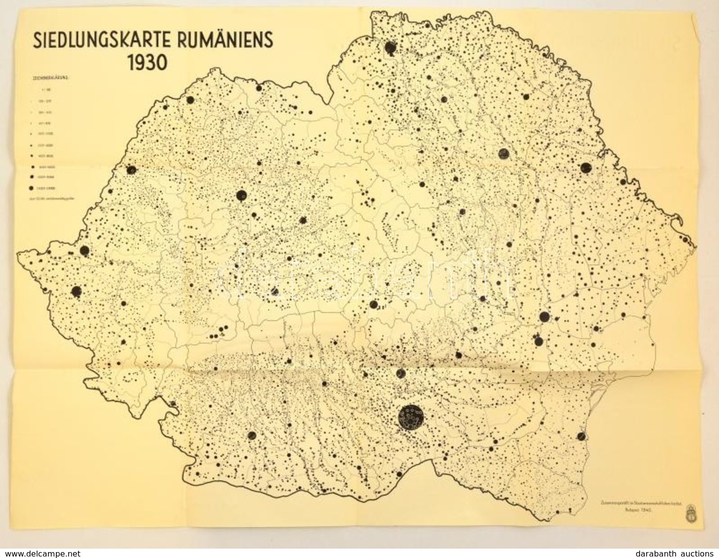 1940 Románia Települési Térképe 1930. Budapest, Magyar Királyi Honvéd Térképészeti Intézet, Jó állapotban, 69 X 99 Cm. - Autres & Non Classés