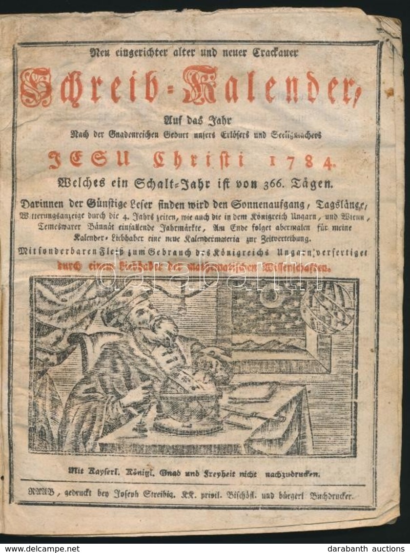 1794 Schreib Kalender 46p. Rézmetszetű Címképpel, Beírásokkal, Horoszkóppal 17x21 Cm - Non Classés