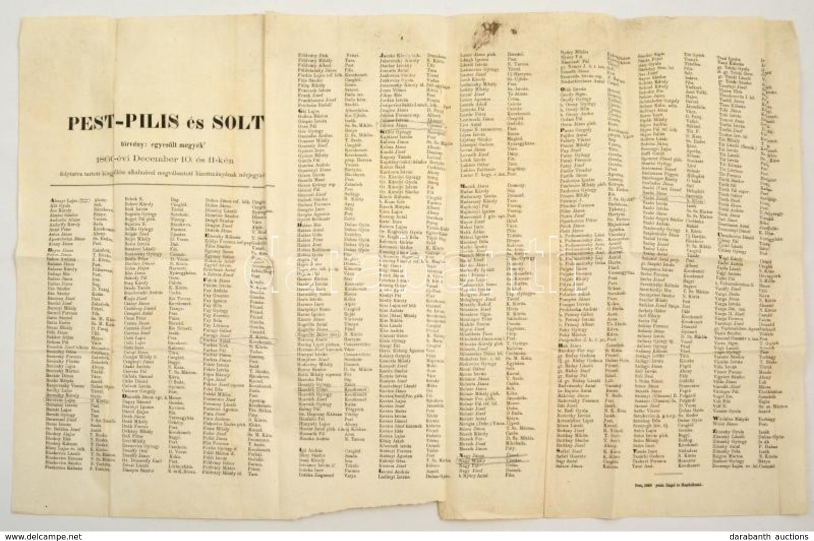 1860 A Pest-Pilis Solt Kiskun Megye Bizottmányának Tagjai. Nagyméretű Nyomtatvány. 70x40 Cm - Non Classés