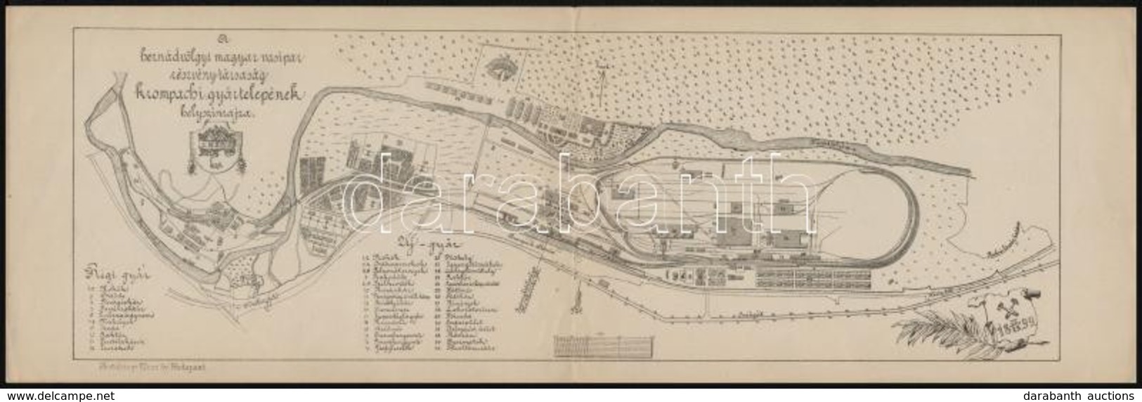 1899 A Hernádvölgyi Magyar Vasipar Részvénytársaság Krompachi Gyártelepének Helyszínrajza, Hajtott, 43×14 Cm - Non Classificati