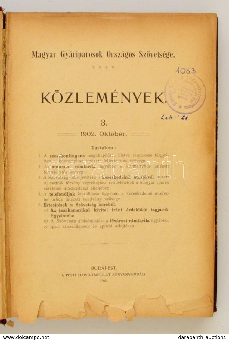 1902-1904 Magyar Gyáriparosok Országos Szövetsége Közlemények 3.,6.,9.10-15. Számok,1902. Október, április,december;1904 - Unclassified