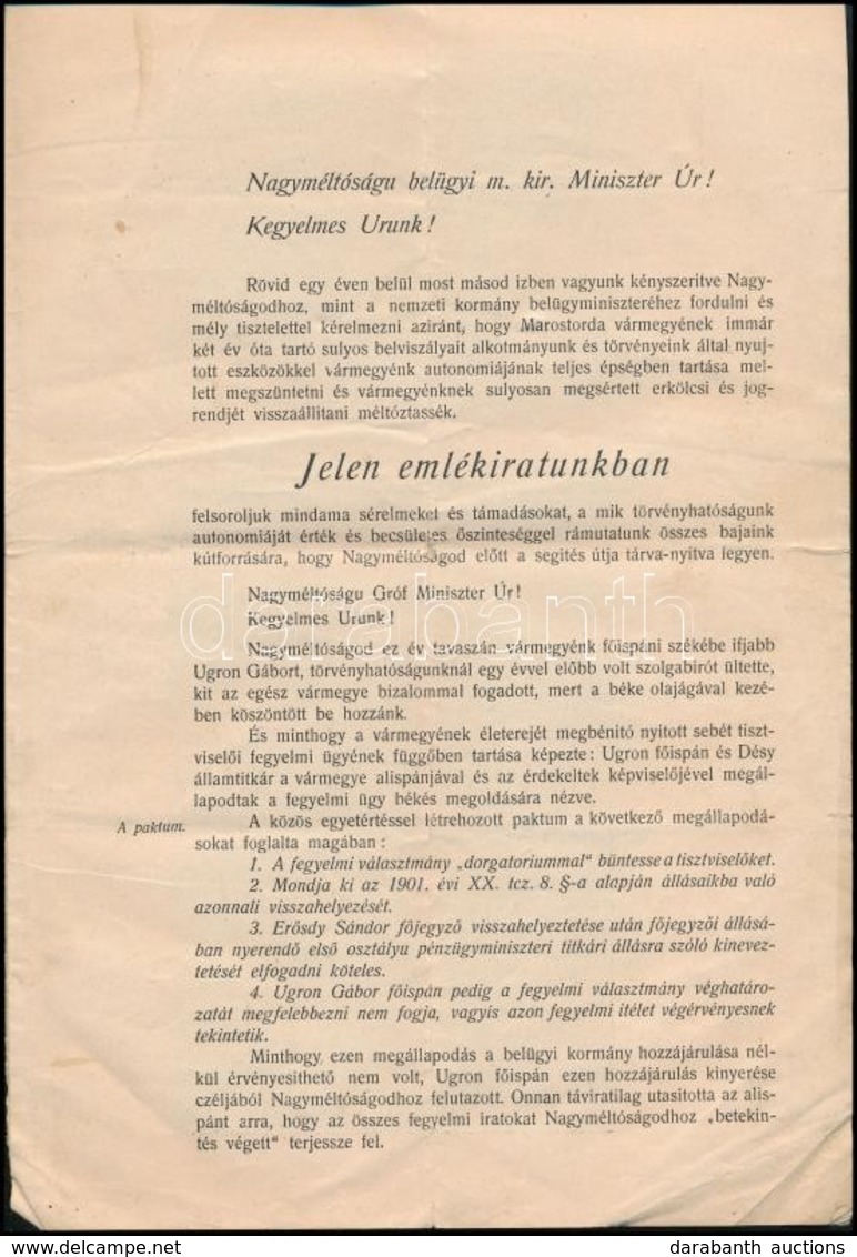 1907 Marosvásárhely, Maros-Torda Vármegyei Független Autonóm Párt Emlékirata, 11p - Non Classificati