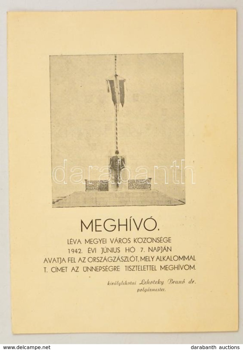 1942 Léva (Levice) Meghívó Országzászló Avatási ünnepségre, 21x15 Cm - Non Classés