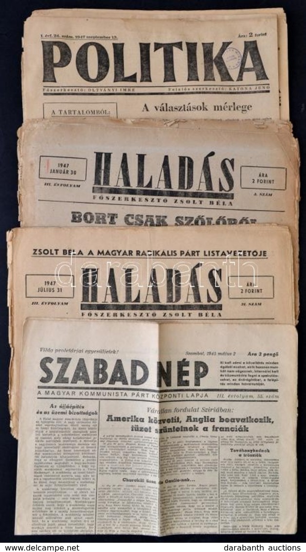 1945-1947 Vegyes újság Tétel, 5 Db: 1945. Május 2. Szabad Nép, Hiánnyal. Haladás 2 Száma, 1947. Január 30, Július. 31, S - Non Classés