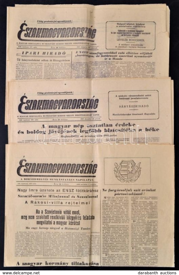 1956-1957 Miskolc, Északmagyarország 3 Száma: XII. évf. 260. Sz. 1956. November 3., XIII. évf. 297.-298. Sz. 1957. Decem - Non Classés