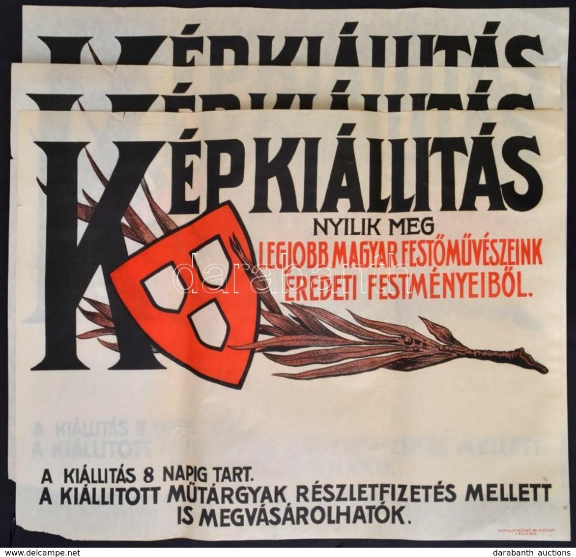 Cca 1920-1930 Nemzeti Szalon Képkiállítás Poszter, Bp., Merkur Műintézet, Felcsavarva, 3 Db, Szakadással, 47×63 Cm - Altri & Non Classificati