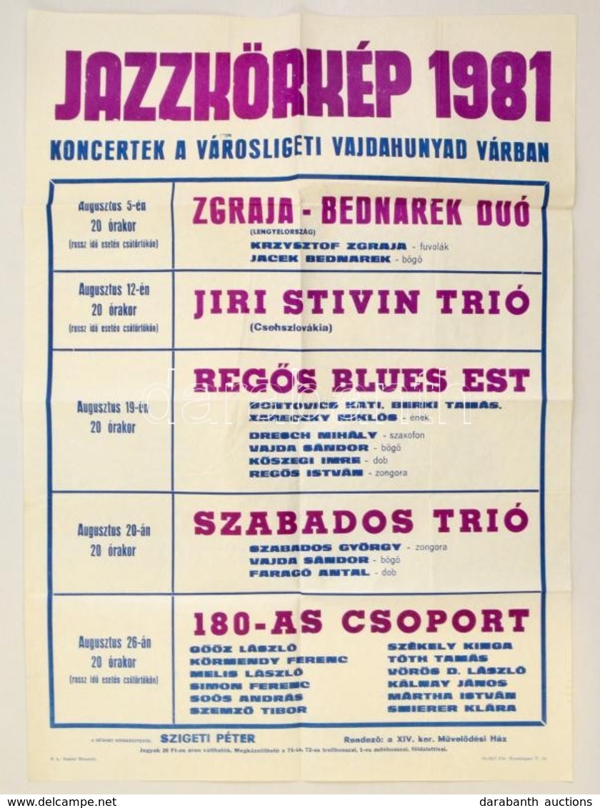 1981 Jazzkörkép, Koncertek A Városligeti Vajdahunyad Várban, Plakát, Hajtott, 70x49,5 Cm - Autres & Non Classés