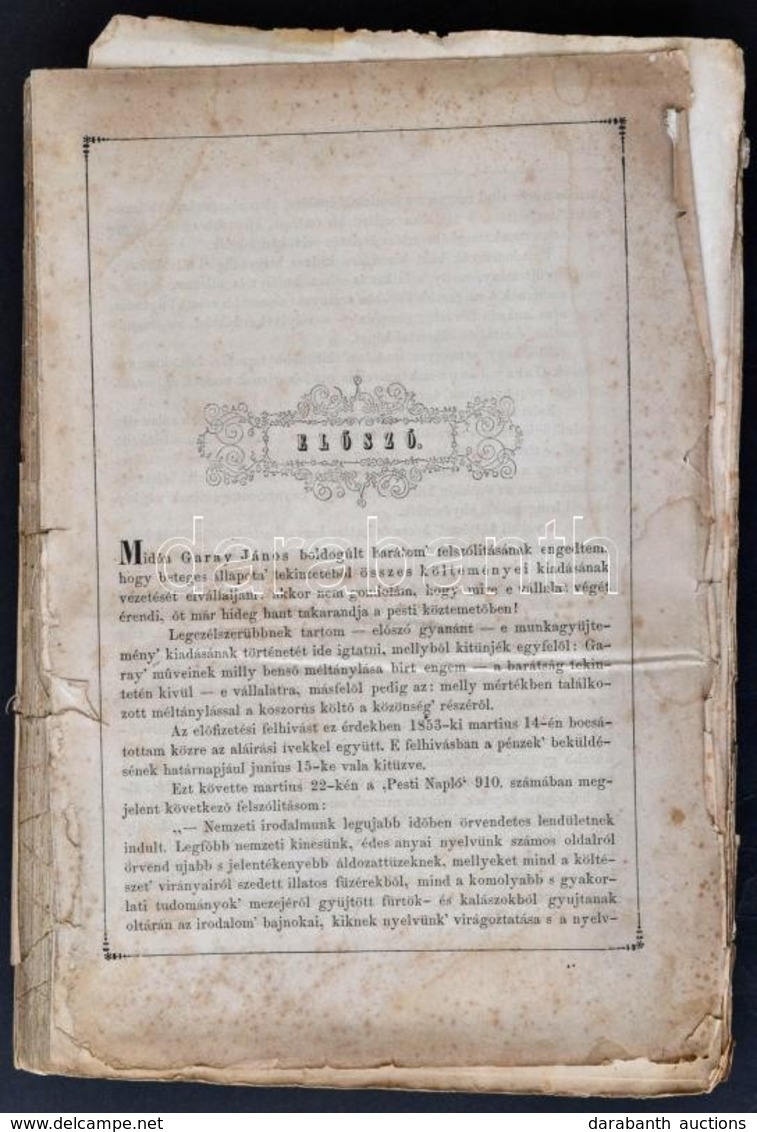 Garay János összes Költeményei. Baráti Megbízásból Kiadta, Az Előszót és Az életrajzot írta Ney Ferencz, Pest, 1854, [Mü - Non Classés